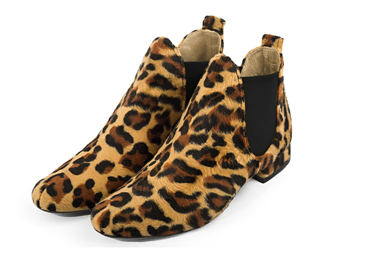 Safari black women's ankle boots, with elastics. Round toe. Flat block heels. Front view - Florence KOOIJMAN
